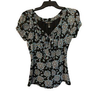 INC International Concepts Printed Button Front Blouse with Bow Tie